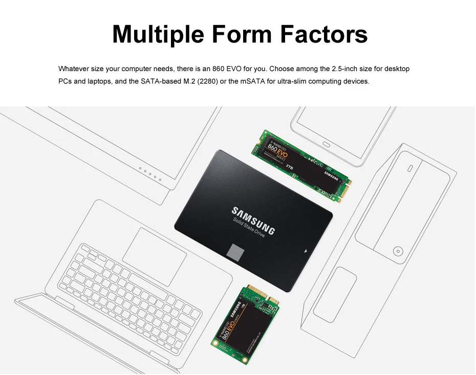SAMSUNG SSD 860 EVO M.2 2280 TLC HDD 250GB 500GB 1 ТБ Внутренний твердотельный накопитель для ноутбука