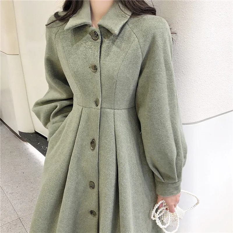 

Coat women's 2020 popular winter waist temperament woolen cloth thickened Hepburn wind high waist woolen coat women's long 557