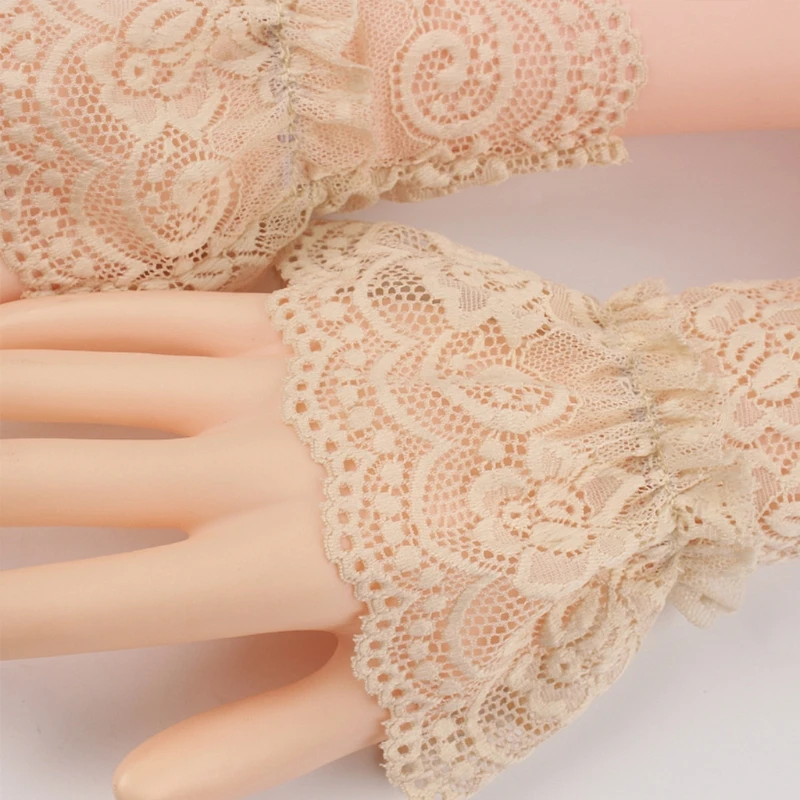 

Hollow Crochet Floral Lace Wrist Cuffs Ruffles Detachable Fake Sleeves Bracelet F3MF