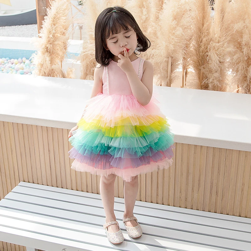 Girl Dresses Ball Gown Rainbow Baby 2020 Child Dress Princess Birthday Celebrity Fluffy For Children XIAO LU MAO | Детская одежда и