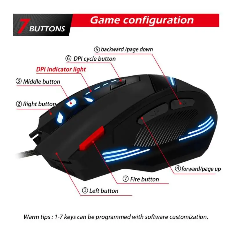 ZELOTES T-60 программируемая Проводная игровая мышь USB 7200 dpi 7 кнопок светодиодный оптическая компьютерная геймерская мышь для ноутбуков настольных ПК мыши