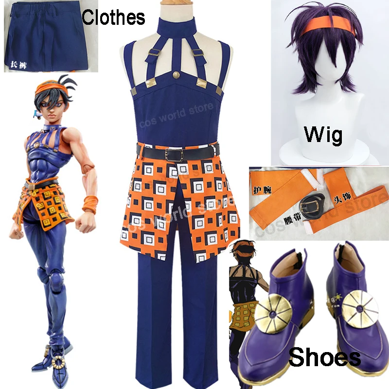 

Костюм для косплея аниме «невероятные приключения Джоджо», униформа для женщин и мужчин, костюм для Хэллоуина, парик, обувь, комплект аксессуаров