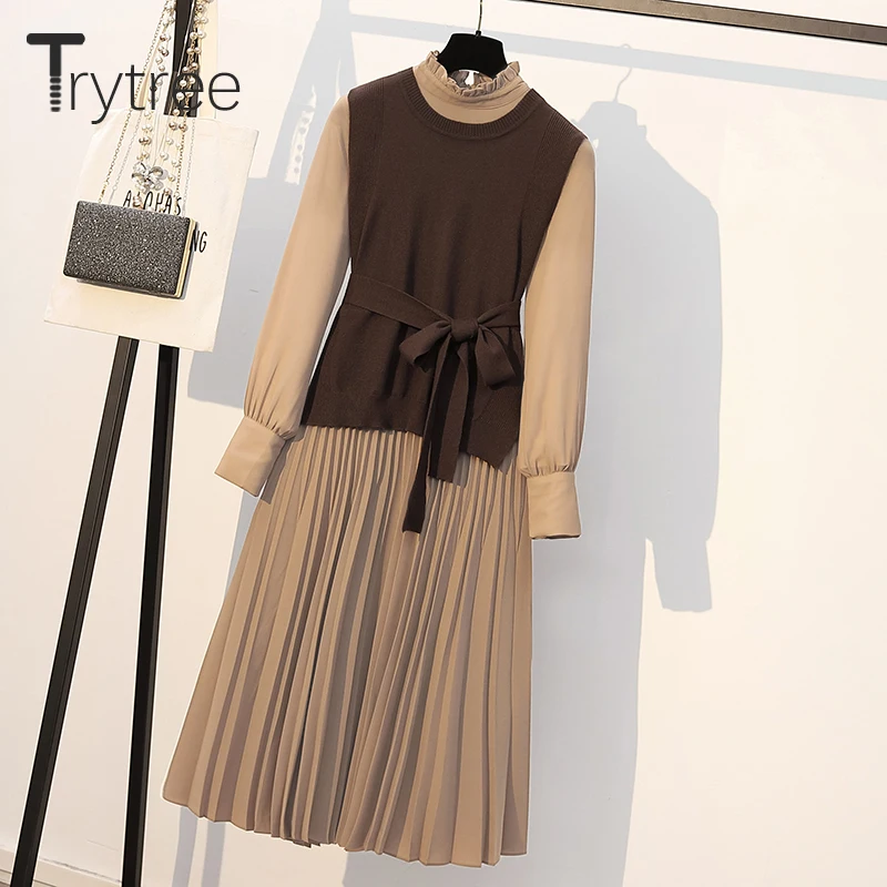 Trytree 2020 осенне-зимний комплект из двух предметов повседневный вязаный пояс с