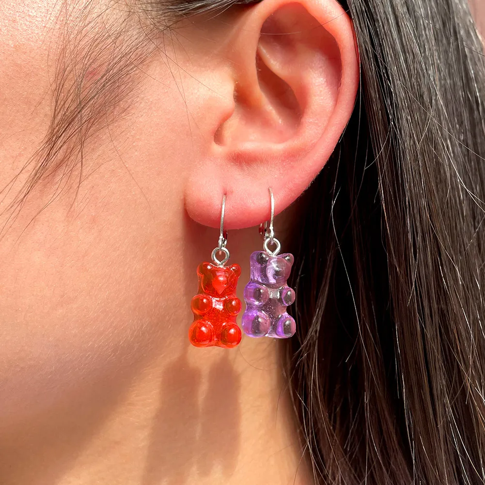

Ins Cute Candy Color Gummy Bear Dangle Earrings For Women Girls Fashion Simple Jelly Bear Drop Earrings Birthday Party Jewelry