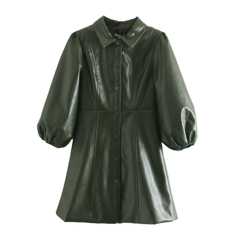 Платье с отложным воротником для женщин винтажное платье из искусственной кожи