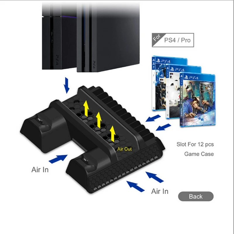 Многофункциональная вертикальная подставка PS4/Slim/PRO с охлаждающим вентилятором