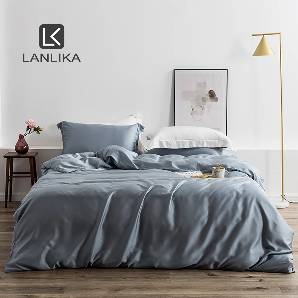 

Комплект постельного белья Lanlika, роскошный серый комплект из 100% натурального шелка, пододеяльник, простыня, наволочка, 25 Момми, Декор для дом...
