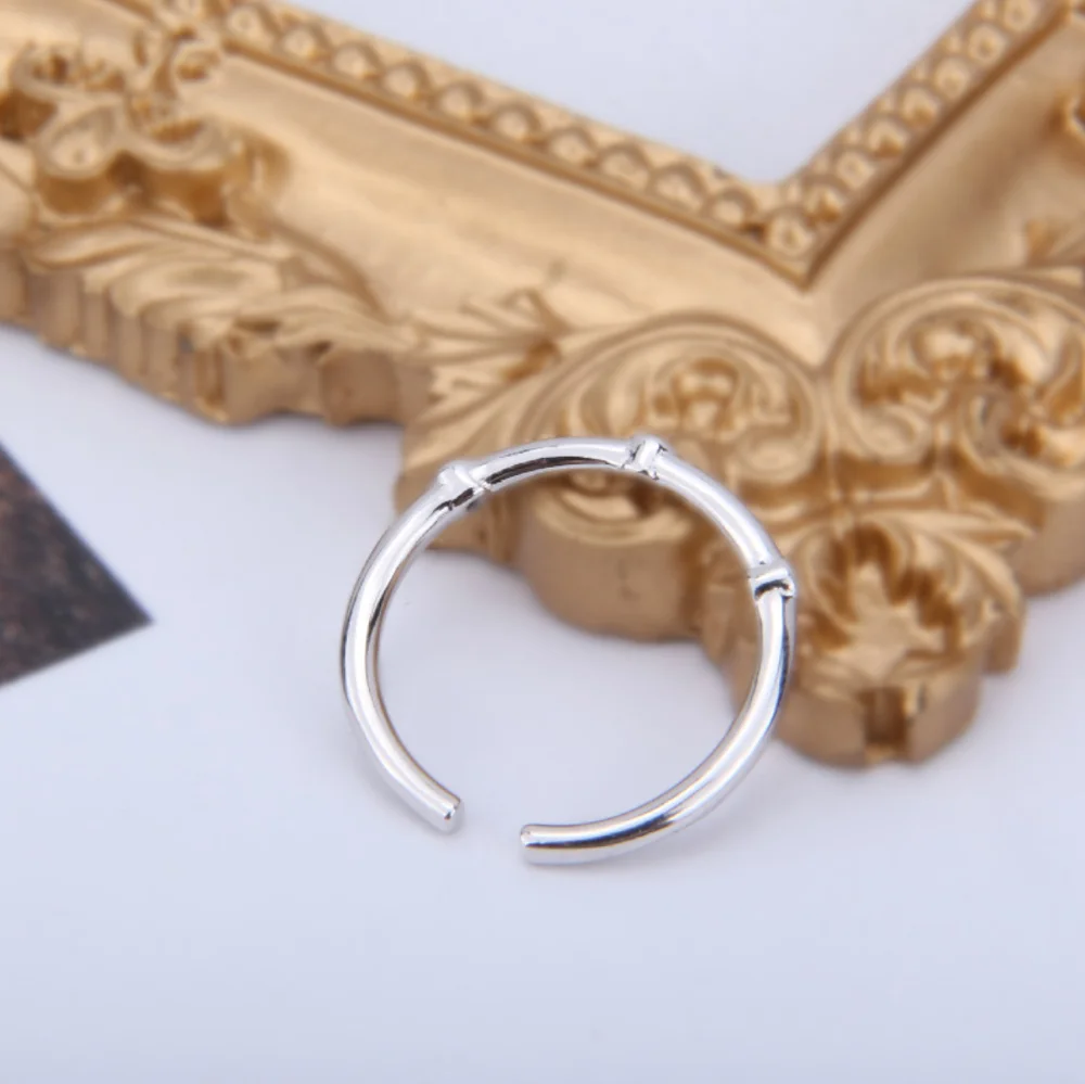 

Niche style s925 sterling silver bamboo joint simple inlaid zircon ring female tide net red tail ring joint ring