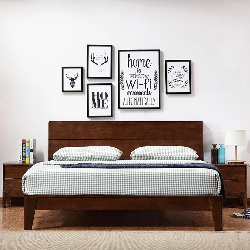 

Односпальная кровать в нордическом стиле, современная простая гостиничная кровать 1,5 м, двухспальная кровать 1,8 м, мебель из массива дерева