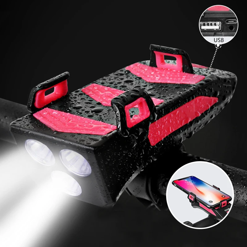 

Bicycle Phone Holder Horn Light USB Front Power Bank Bike Light Holder Rechargeable Flashlight Cycling Cell Phone Holder Mount