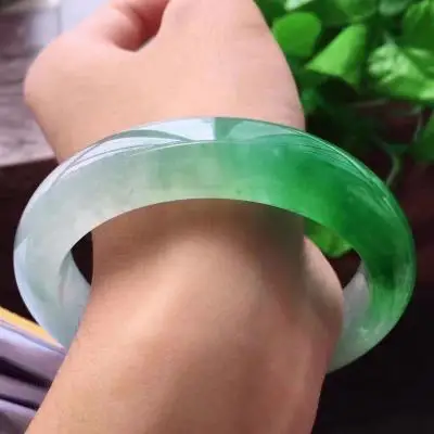 

Natural Burmese jadeite light color two-tone 54-64mm bracelet, elegant princess jewelry, best gift for mother and girlfriend