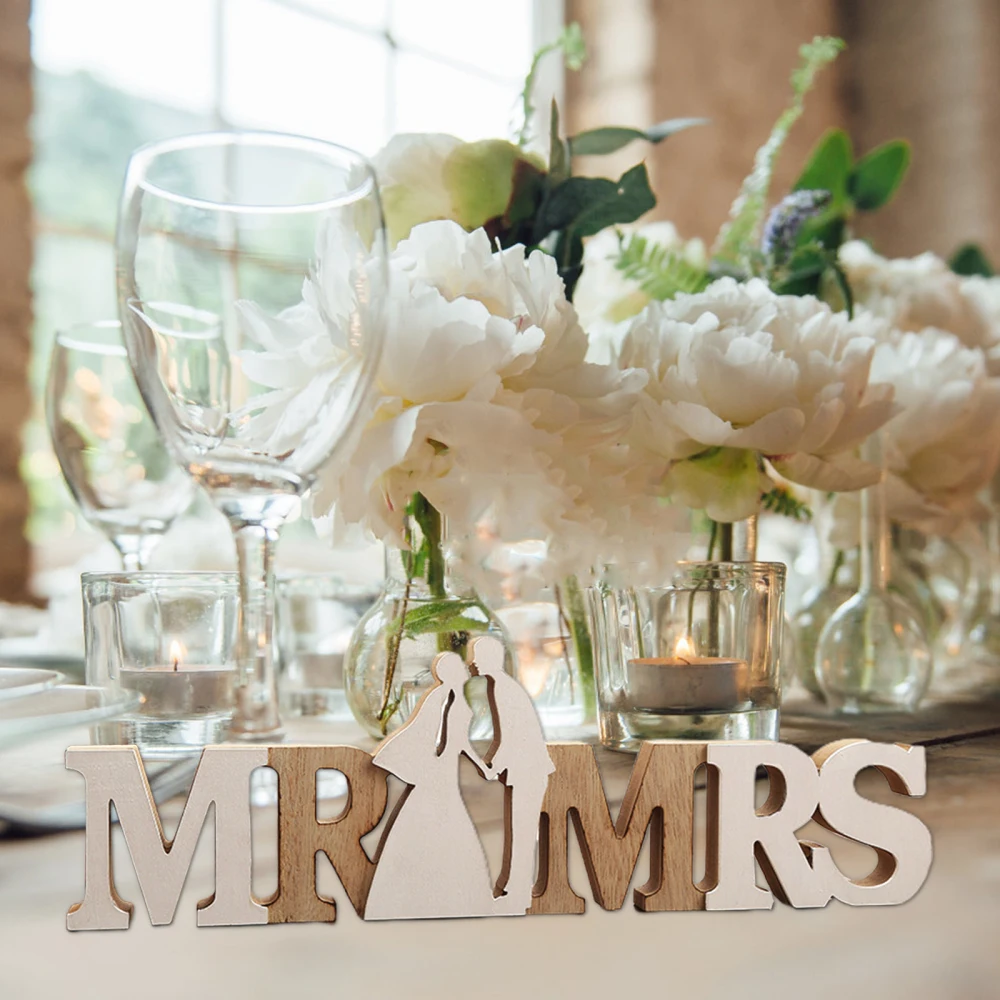 Letter Logo MR &amp MRS Decor Ornaments Wooden Sign Great Gift 38x12cm Rustic For Weddings Wedding Decoration | Дом и сад