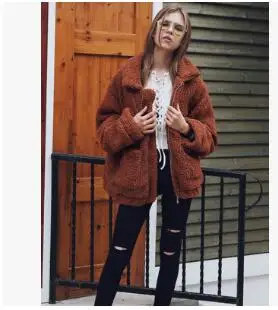 CAMEL Модное меховое пальто для женщин, Дамское теплое пальто из искусственной шерсти, куртки на молнии, зимняя парка, верхняя одежда, пальто из искусственного меха, куртки - Цвет: CAMEL