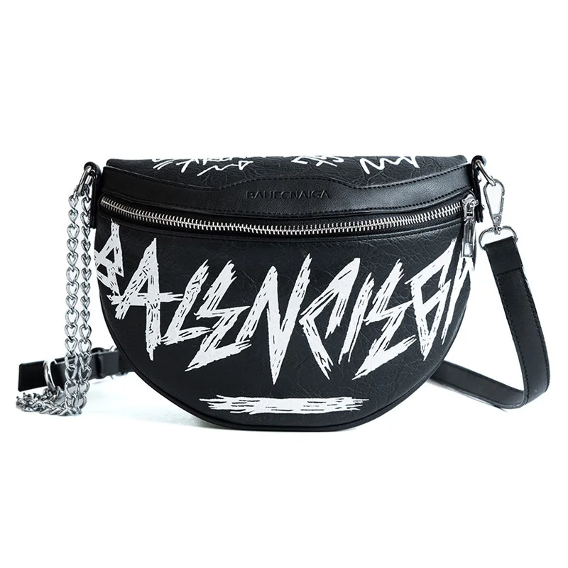 Black Waist Pack Поясная Сумка унисекс, модная поясная сумка, нагрудная сумка для женщин, поясная сумка на цепочке, набедренная сумка, черная надпись, граффити, через плечо, кошелек для телефона - Цвет: Black Waist Pack