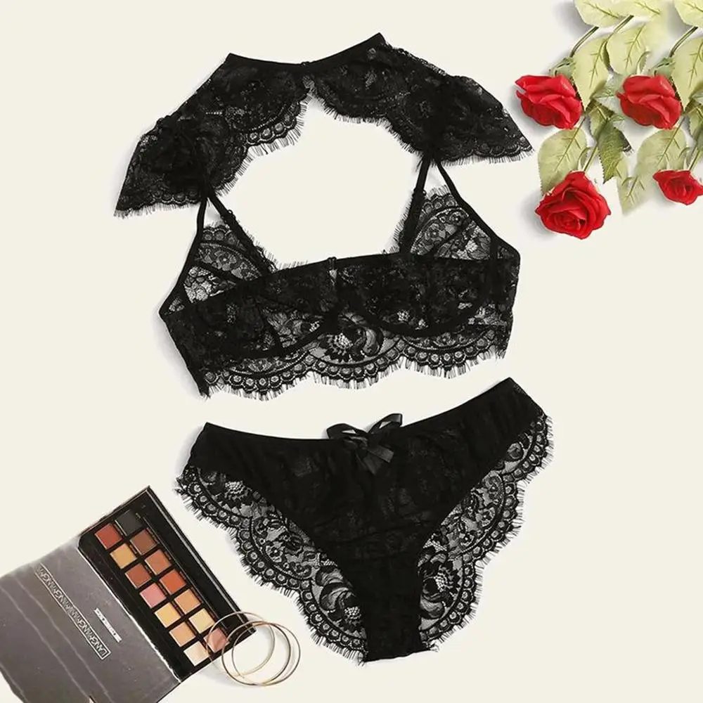 

Women Wireless Bra Lace Underwear Pajamas Lingerie Set Hollow Out Bow Thong Lingerie Sexy Hot Erotic Porno Costumi #4M18