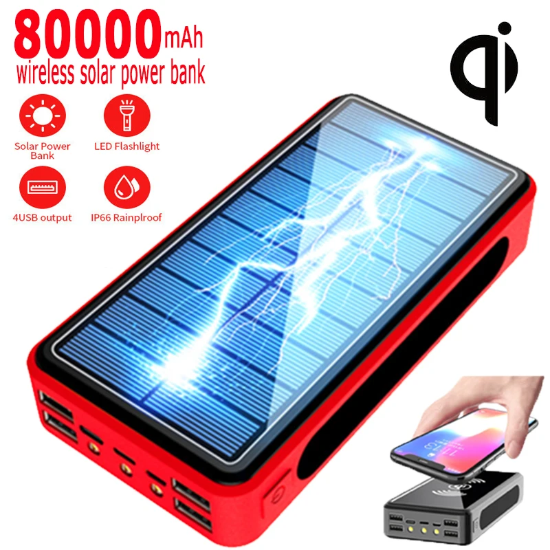 80000 мАч Солнечная Wireless Power Bank портативный обувь со светодиодной подсветкой