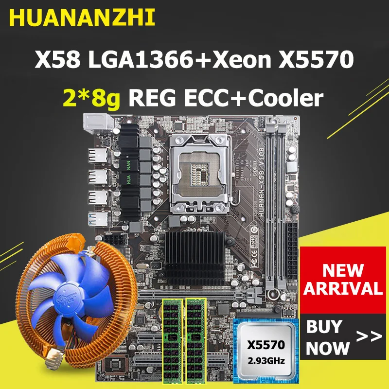 HUANANZHI X58 Материнская плата Процессор оперативная память комбо скидка X58 LGA1366 материнская плата с ЦП Xeon X5570 с кулером оперативная память 16 г(2*8 г) REG ECC