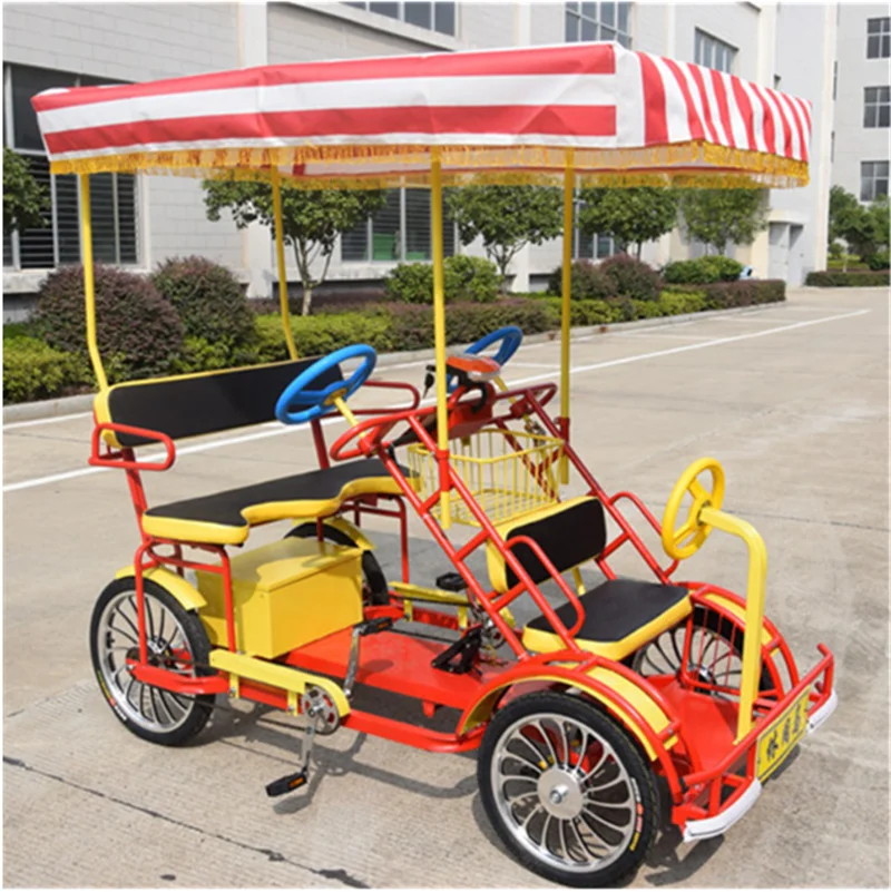 Однорядный Педальный и электрический велосипед Двухместный туристический Surrey