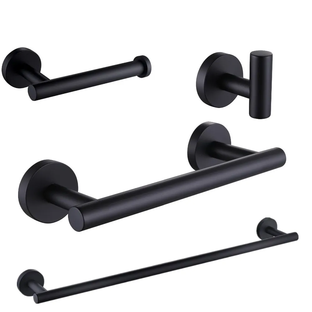 

MTTUZK Matte Black 304 Stainless Steel Hardware Set,Robe Hook,Paper Holder Towel Bar Bathroom Accessories