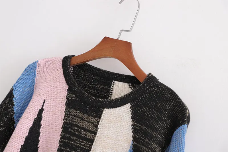 Blusas Mujer De Moda, Радужный свитер, зимние платья для женщин, уродливая Рождественская зимняя одежда с геометрическим рисунком, уличная одежда с круглым вырезом, пуловер