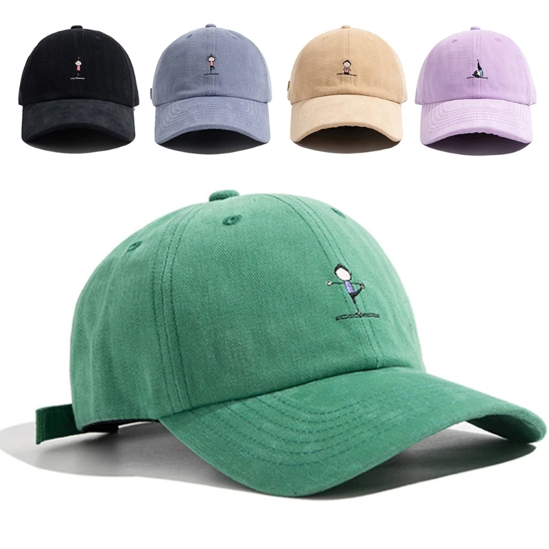 

Women Men Cartoon Yoga Girls Embroidery Cotton Baseball Cap Solid Color Harajuku Sunscreen Adjustable Snapback Hat