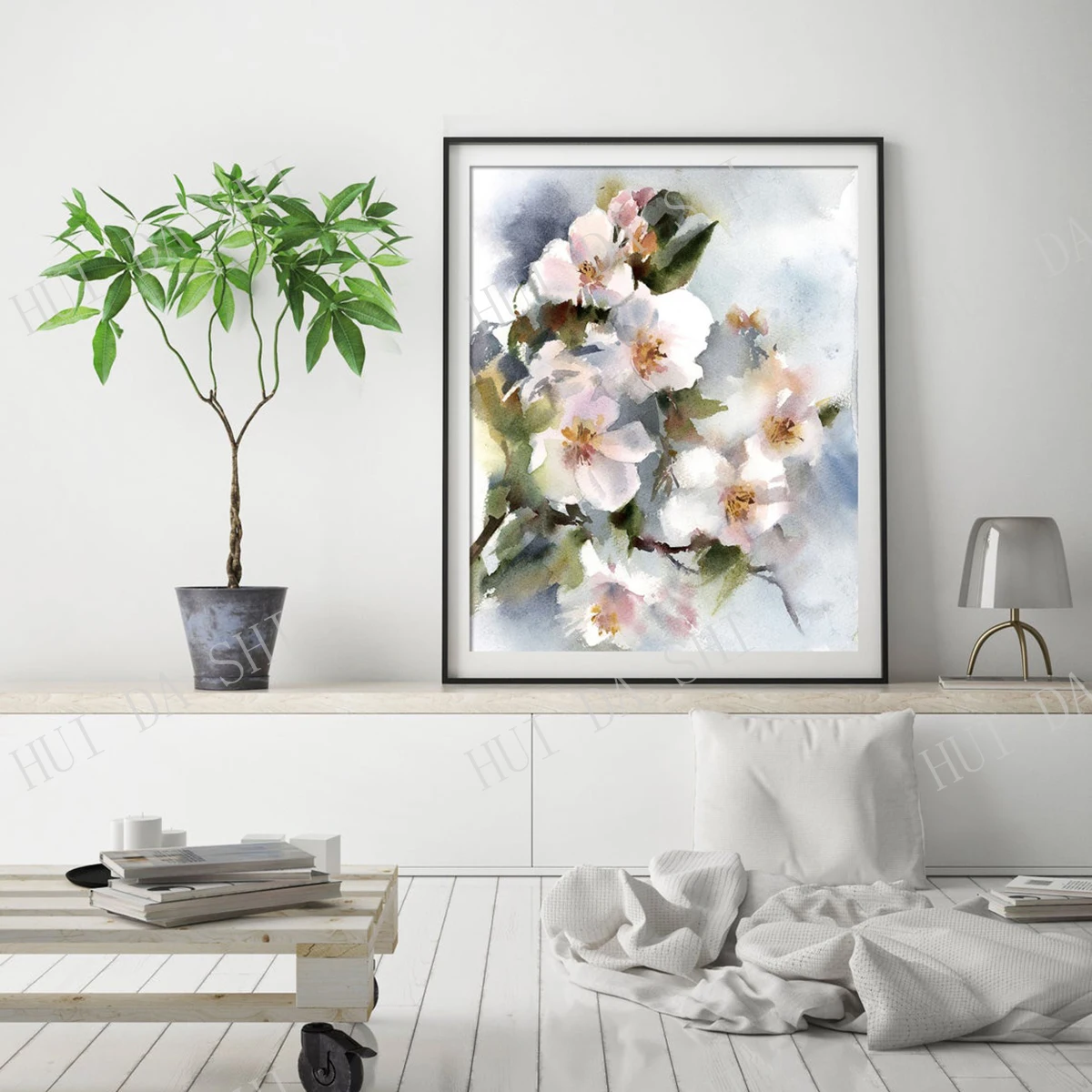 

Almond Blossoms Art Print, Blooming Tree Floral Watercolor Painting, Flowers Botanical Wall Giclée Fine Art Print