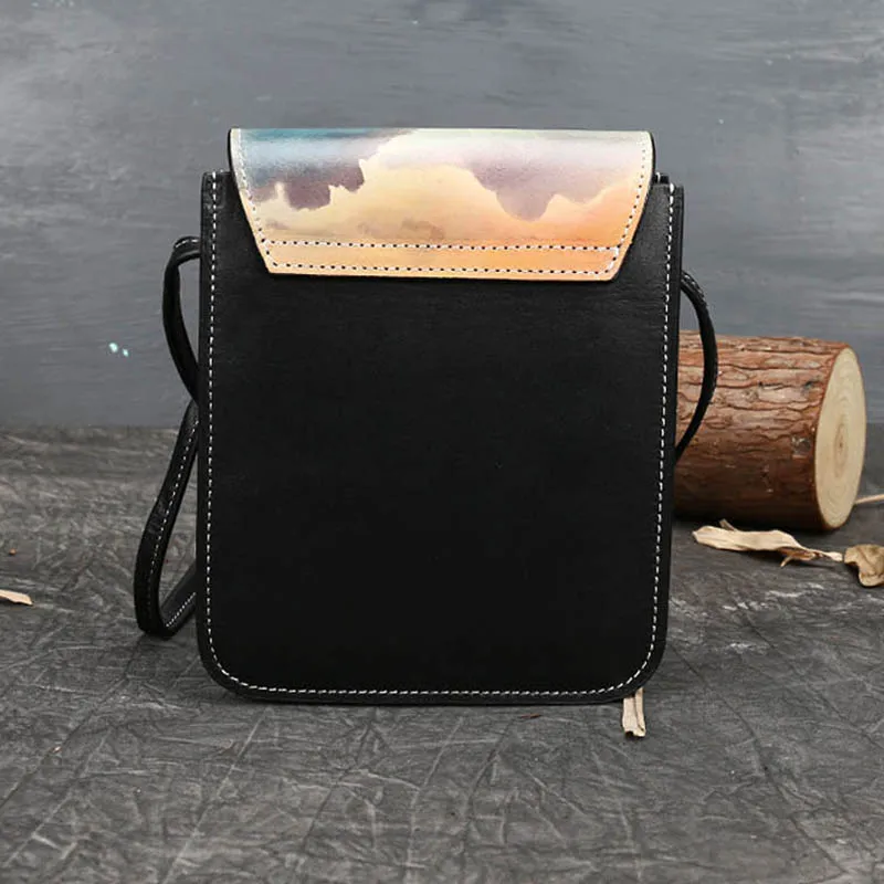 

Leather carved magnetic buckle leather handbags national style retro first layer cowhide ladies diagonal shoulder bag simple sma