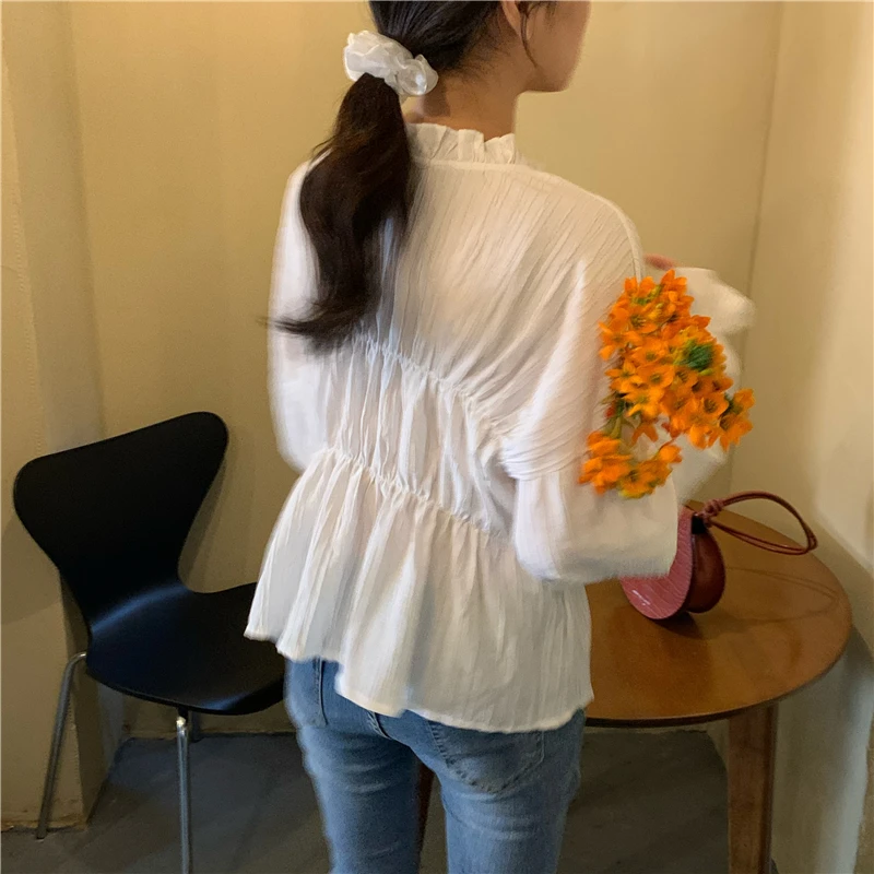 

Ladies' Shirts Korean Pop Chic Lantern Sleeves Lazy Loose Mid-length Autumn New Hipster Shawl Vintage Tops Is A Female Garment