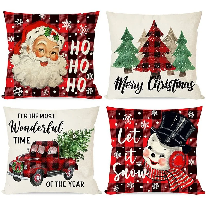 

Рождественские наволочки 18x18 набор из 4 предметов для рождественских украшений, декоративные наволочки для декоративных подушек для дома