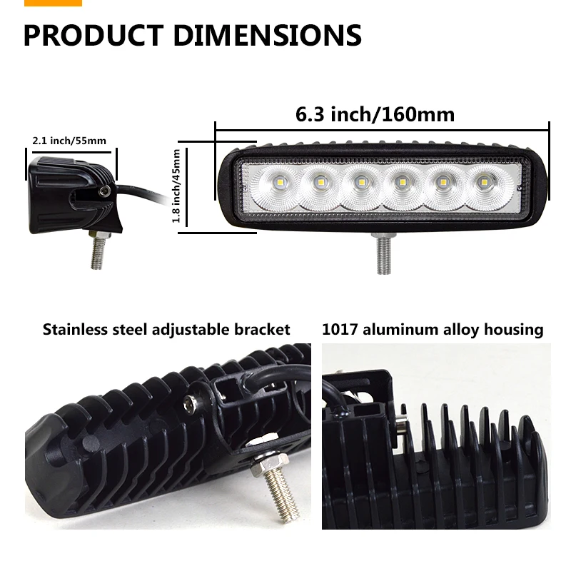 Auxting 10X 18W Spot light Flood Lamp Driving Fog LED Work Light Bar Offroad Car for Jeep SUV 4WD led beams 12V | Автомобили и