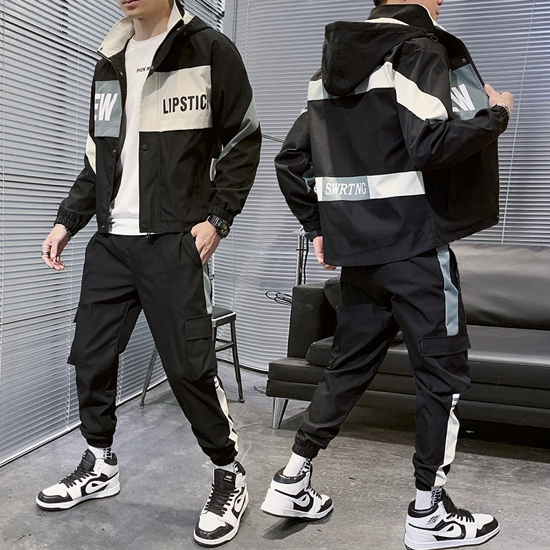 

Men's Tracksuit Man Two Piece Set Sweatsuit Polyester Overalls Leisure Suit Hooded Jackets And Hip Hop Harlan Pants