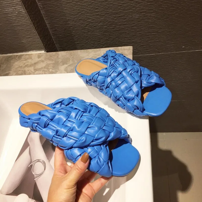 

Slippers Casual Shoes Slides Peep Toe Summer Clogs Woman Pantofle Luxury Beach 2021 Flat Rubber Fashion Basic Fabric PU Rome