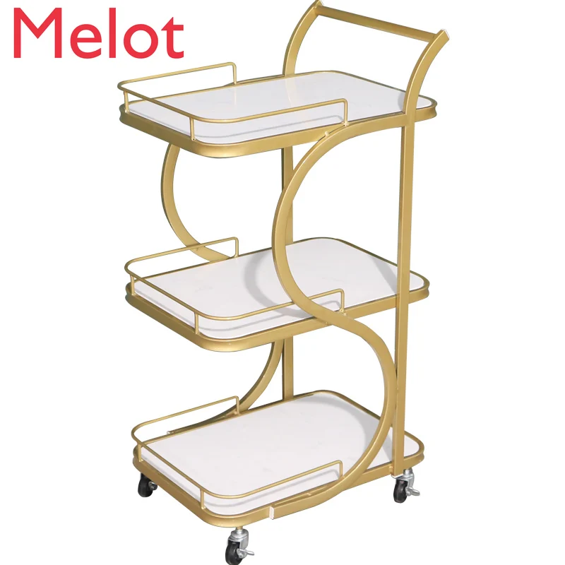 Dining Car Golden Tea Weagon Shelf Sideboard Cabinet Home Drinks Trolley Beauty Salon Trolley Home Decoration Accessories