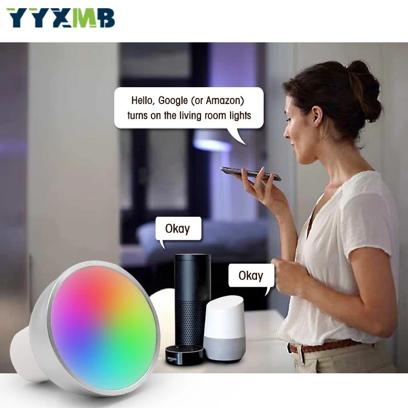 Умная Светодиодная лампа с Wi-Fi MR16 GU10 GU5.3 RGBCW поддержка ECHO/Google Home/IFTTT дистанционное