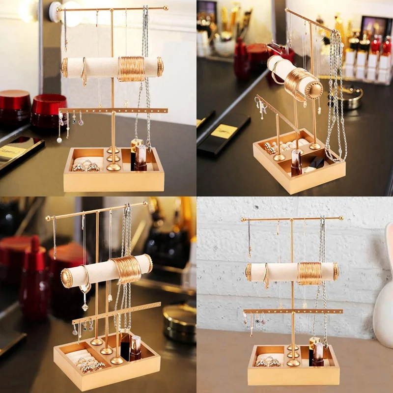 Органайзер для ювелирных изделий 3 уровня подставка дерево металлическое