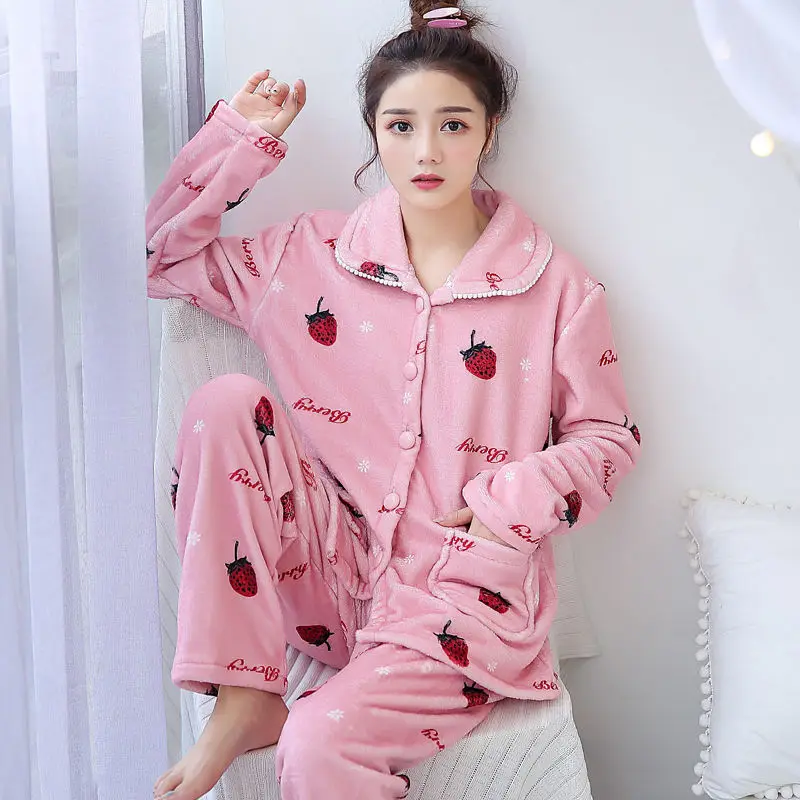 Новинка Женский пижамный комплект из кораллового флиса осенне-зимняя Милая