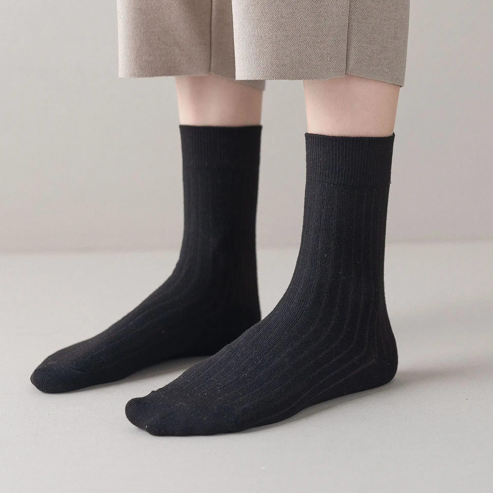 Autumn and Winter Socks Women's Solid Color Pile of Medium Tube Korean Japanese Style Woman Cotton Breathable Fashion Long Socks