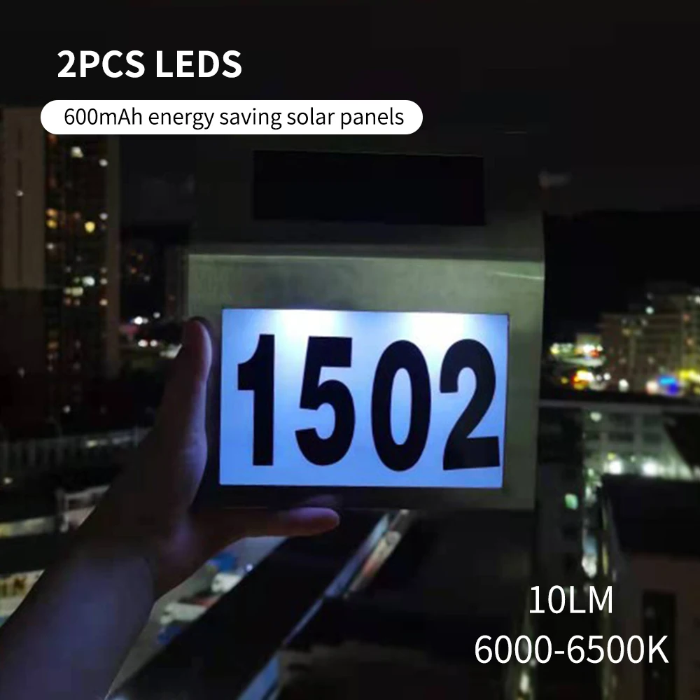 2021 Solar Lights Outdoor solar lamp House Number Sign Lighted LEDs Doorplate Number Light for Home Street solar garden light images - 6