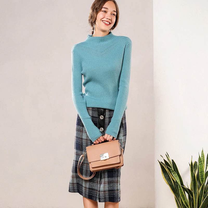 Женский свитер в полоску с воротником-стойкой из 100% кашемира пикантный