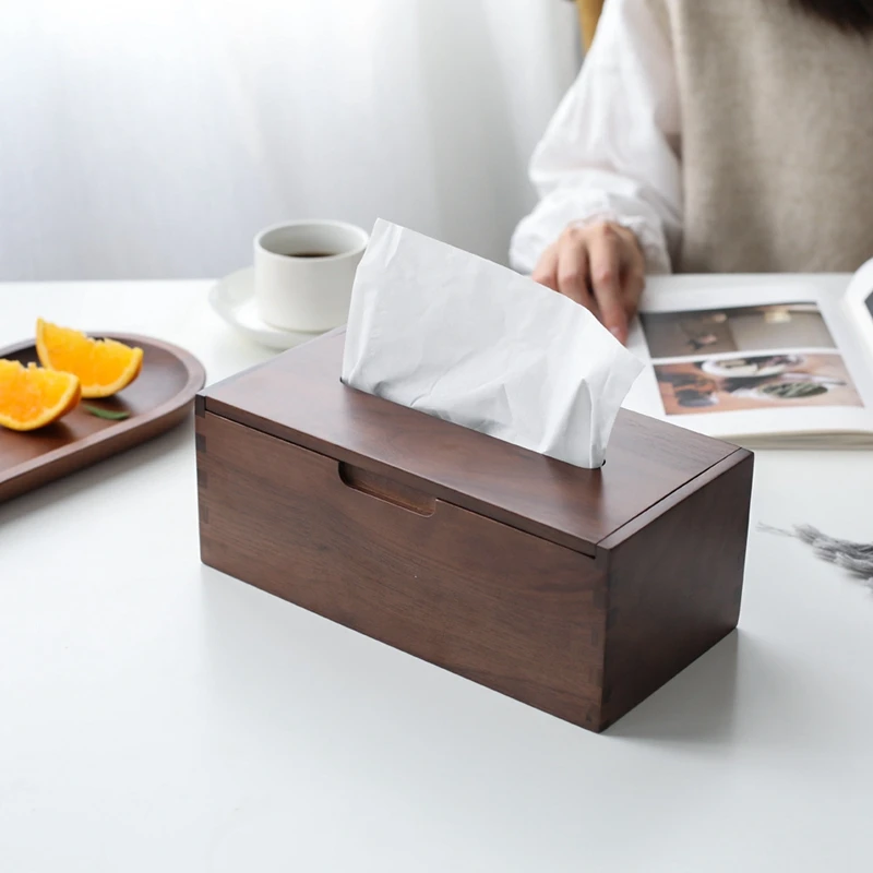 Японский стиль черный орех Коробка для салфеток держатель Деревянный диспенсер