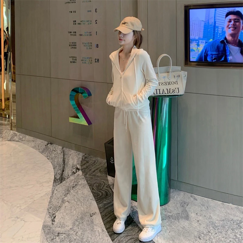 Костюм спортивный женский однотонный из 2 предметов повседневная толстовка с