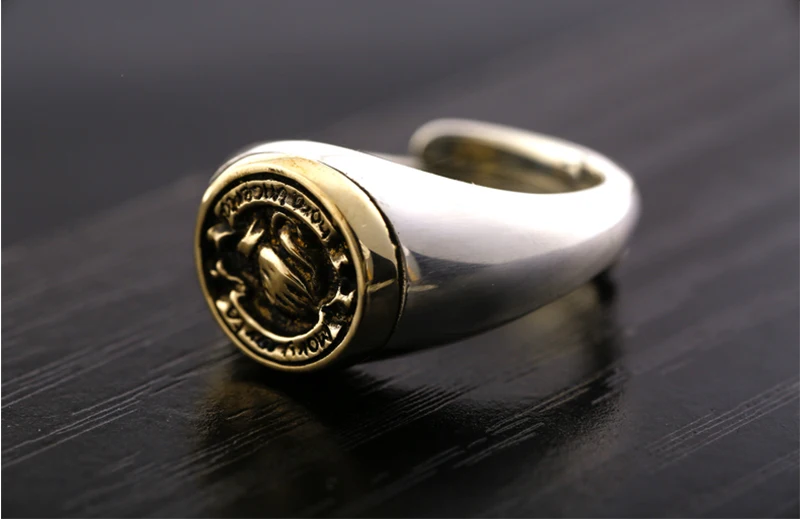 ZABRA Настоящее серебро 925 проба открытие маленький хвост кольца для мужчин женщин винтажные руки, сложенные для молитвы Signet регулируемое кольцо мужские ювелирные изделия