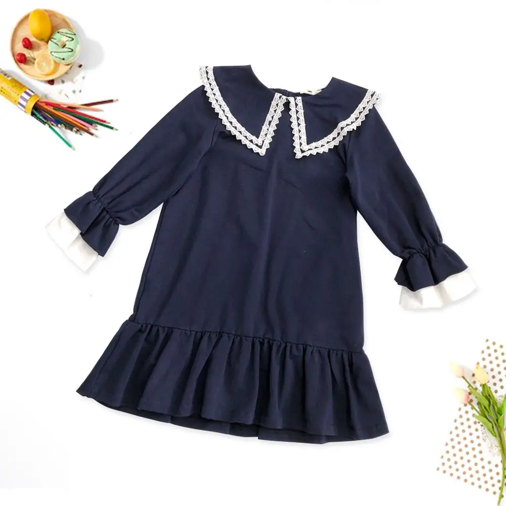 Back To School Clothing 100% Cotton Fall Dress For Girl Petal Sleeve Big Kids Dresses Blue 2019 Autumn Child Fashion | Детская одежда и