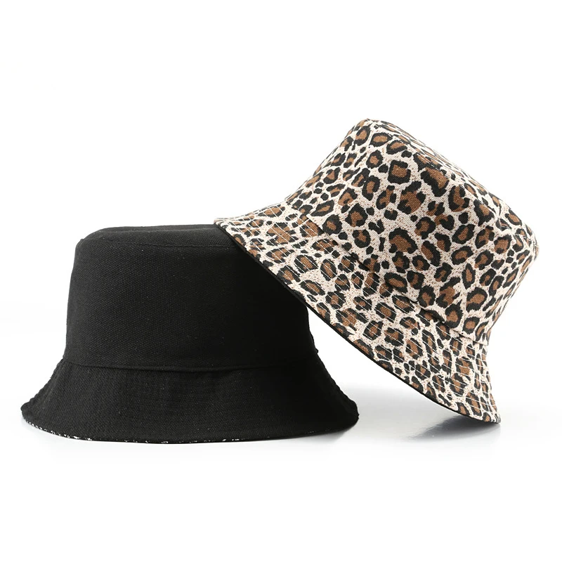 

Double Sided Leopard Bucket Hat Unisex Fisherman Hats Hip Hop Outdoor Travel panama Cap Sun Caps chapeu masculino