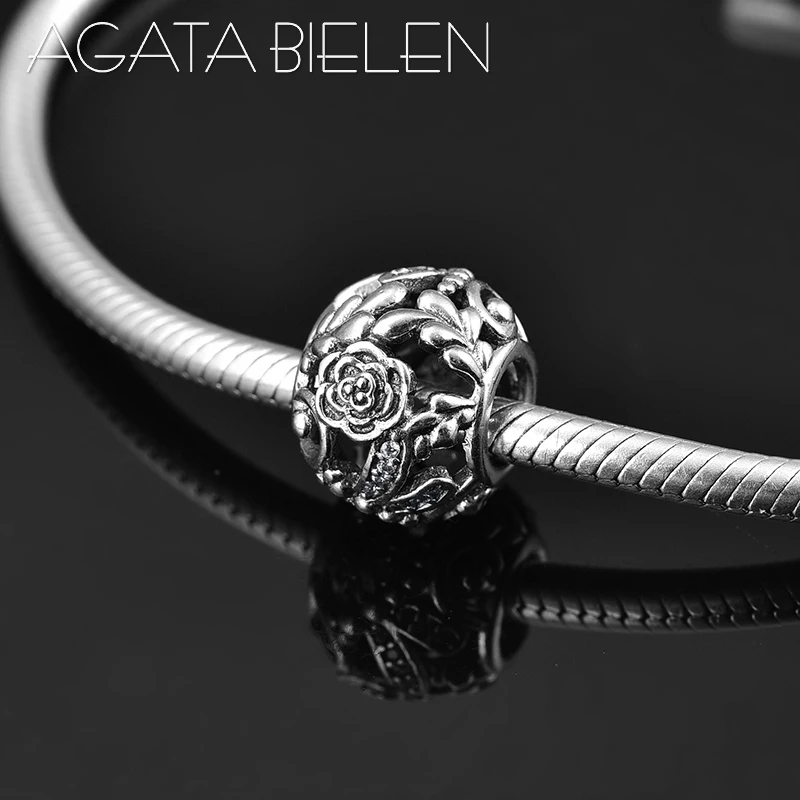 Красивые листья розы Полые 925 пробы серебряные тонкие металлические бусины