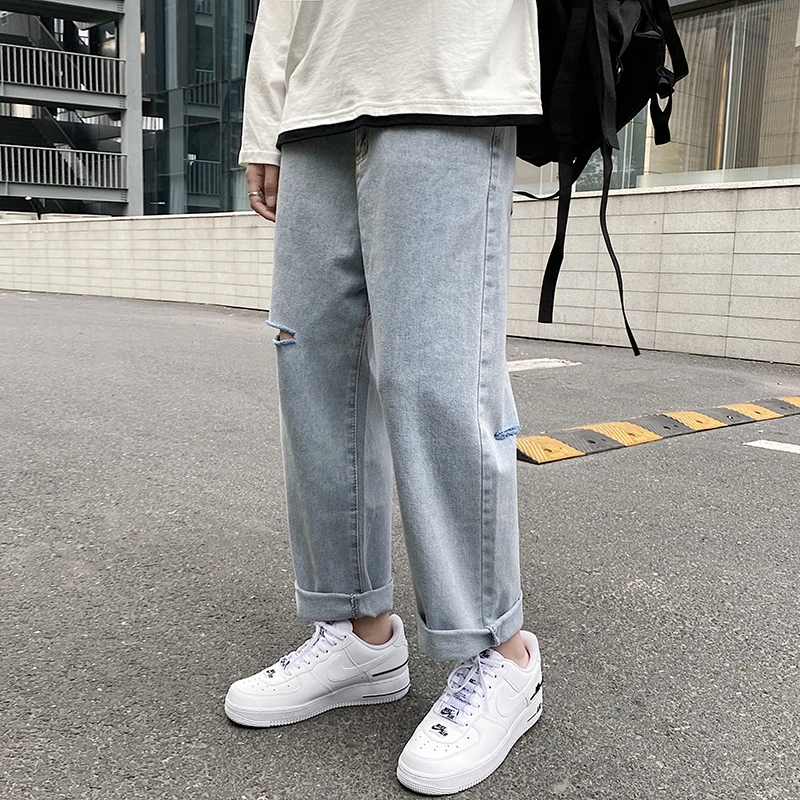 

Summer Thin Jeans Korean Casual Fashion Loose Straight-leg Jeans Men Harajuku Streetwear Wide-legs Wild Ankle-length Pants Men
