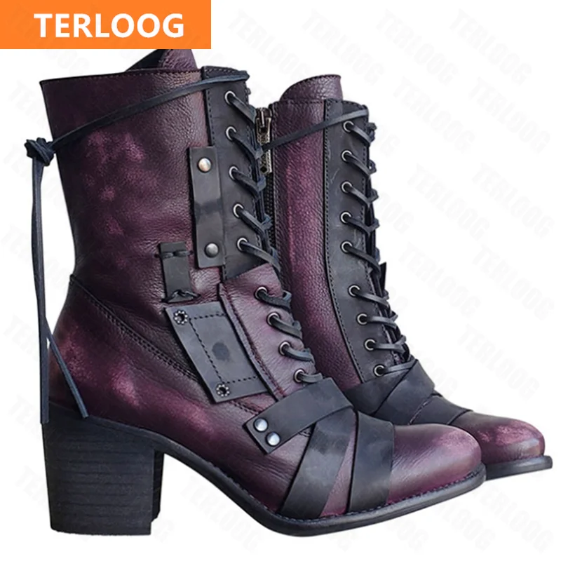 

Fashion 2021 Winter High Heels Women Boots New Pointed Toe Motorcycle Boots Chunky Zipper Rome Ankle Botas Casual Shoes Mujer