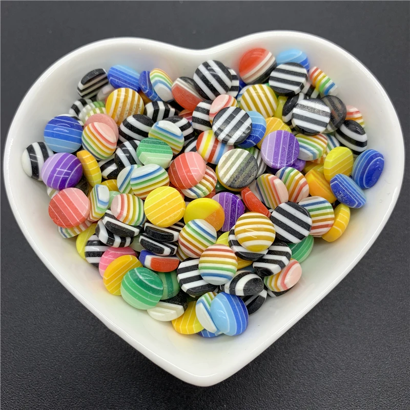 Полукруглые бусины из смолы 50 шт./лот 8 мм полосатые с плоской задней стороной для