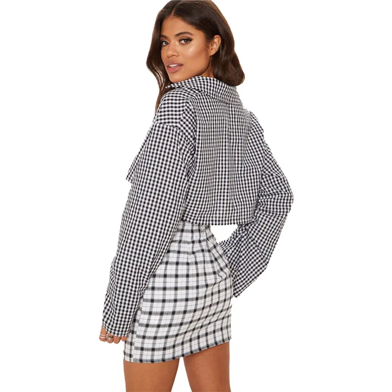 Женская Облегающая рубашка в клетку красная блузка с длинным рукавом и поясом на