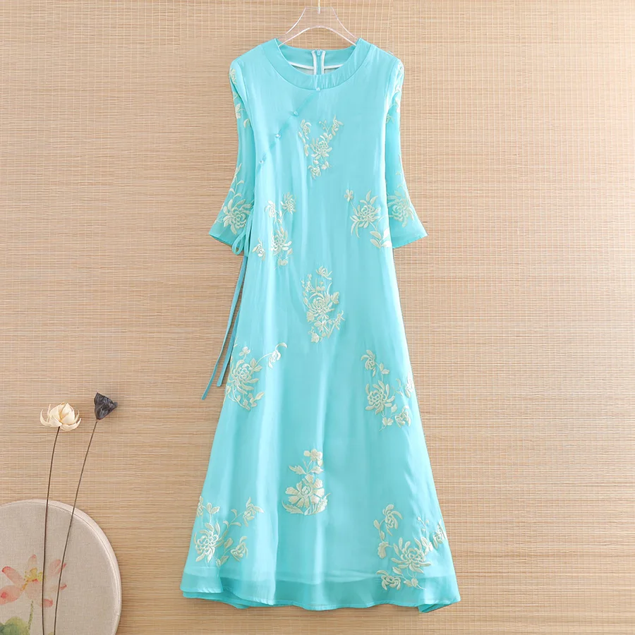 

Высококачественное летнее женское пляжное платье с вышивкой в этническом стиле ретро элегантное женское приталенное платье из тенсела хло...